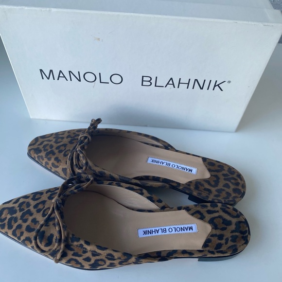 Manolo Blahnik NWT Leopard-Print Pointed-Toe Slingback Mules brown/black size-8 - Picture 6 of 8